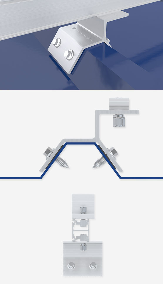 梯形彩钢瓦屋顶铝制太阳能夹具-安装应用侧面图